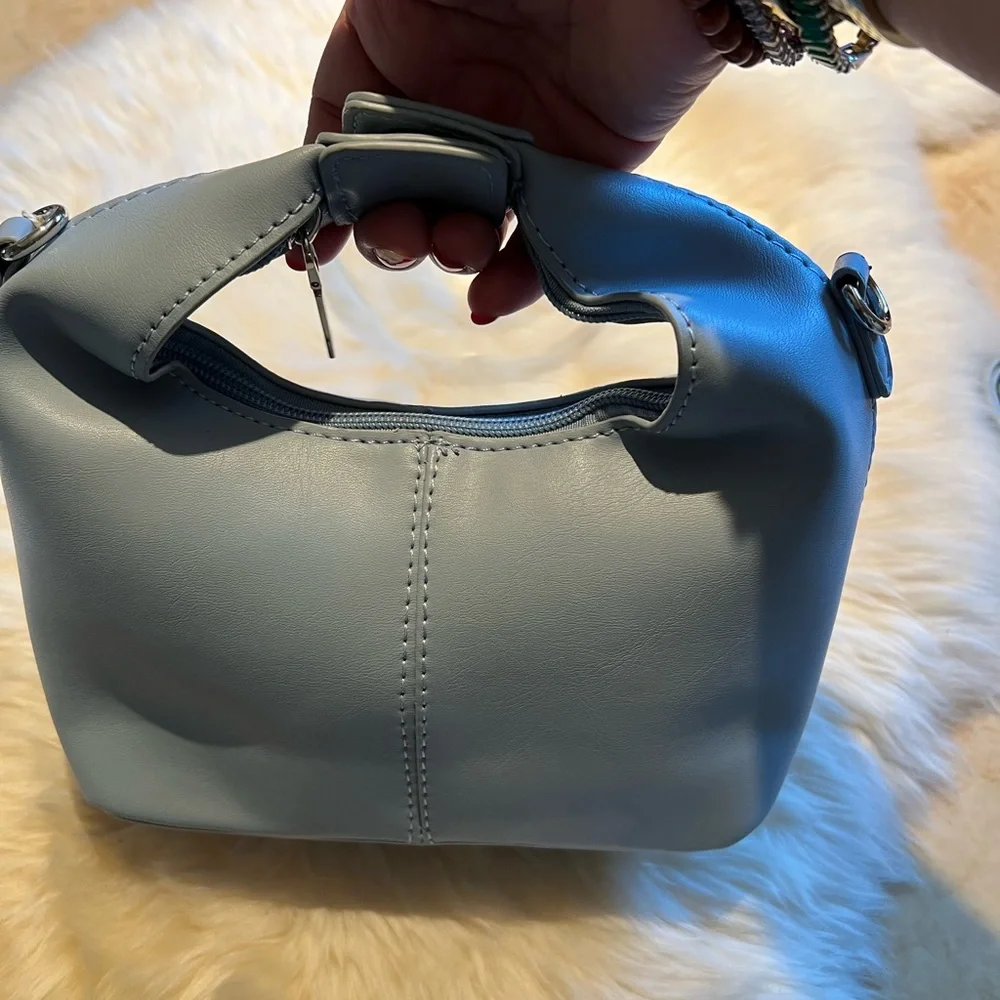 Honey Blue Snap Top Handle Bag